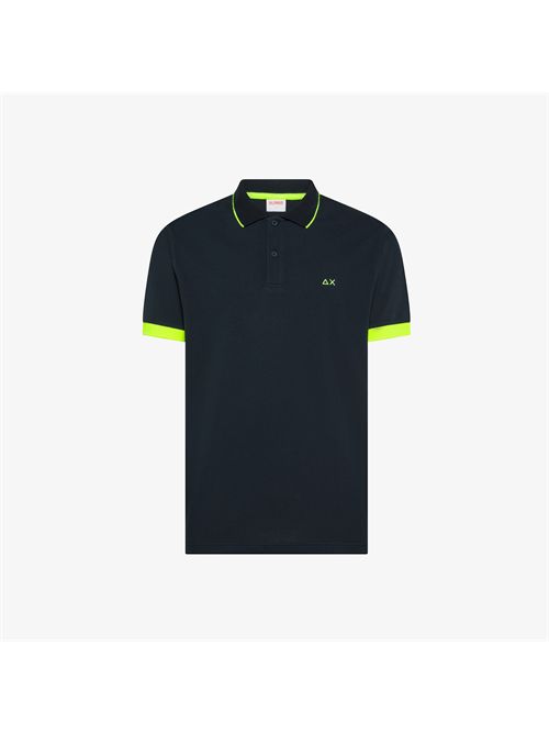 Polo con bordi fluo in cotone blu navy